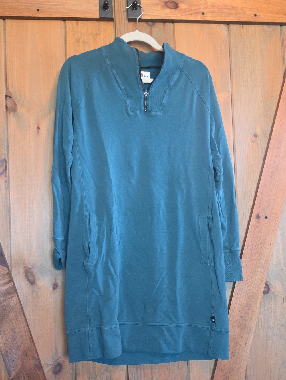 American Giant Teal Quarter-Zip Pullover Sweatshirt Dress POCKETS L